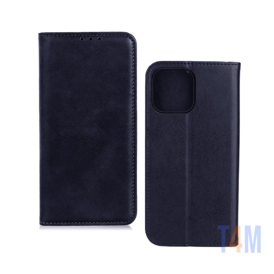 Funda Abatible de Cuero con Bolsillo Interno para Apple iPhone 13 Pro Azul